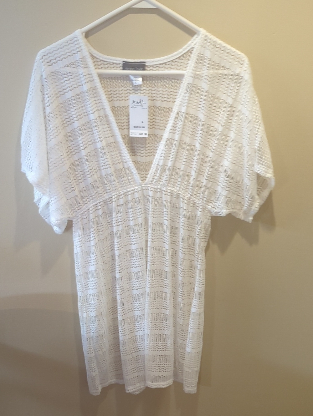 Jordan Taylor White Open-Knit V-Neck Cover-Up Chemise
